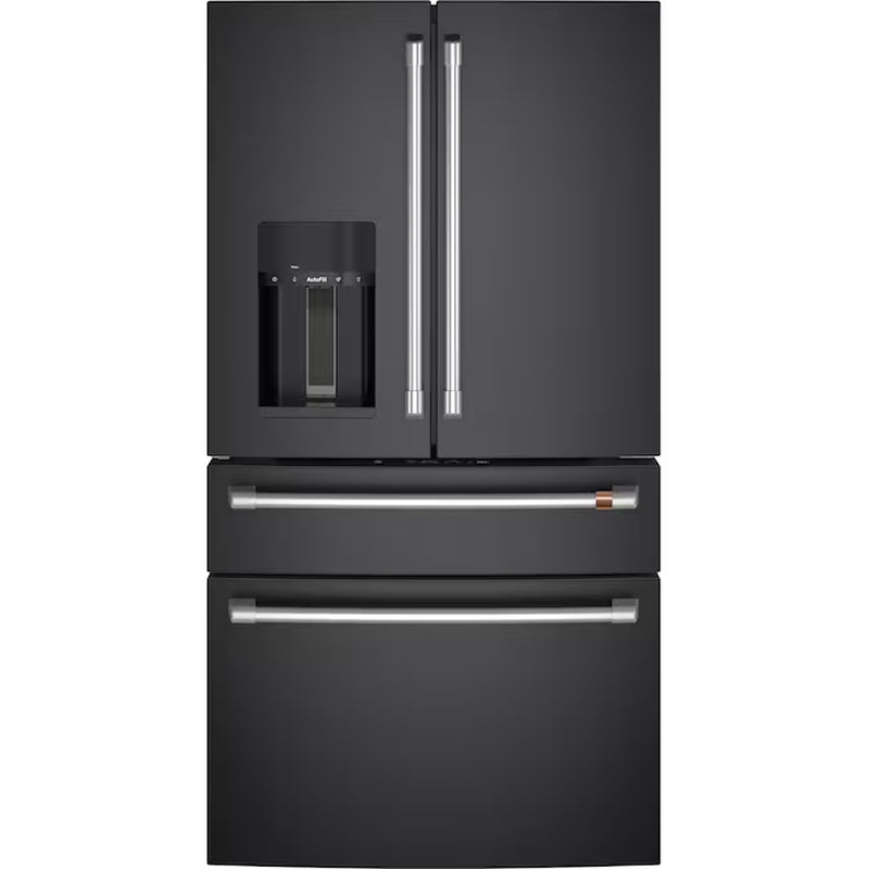 Counter-Depth 22.3-Cu Ft 4 -Door 36-In Wide Smart Compatible French Door Refrigerator with Ice Maker with Water and Ice Dispenser ( Matte Black with Brushed Stainless Handles ) ENERGY STAR Certified